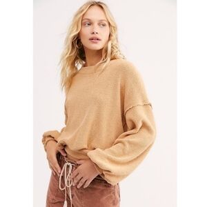 Free People Beach Happy Pullover Sweater Tan Oversized Chenille Size M Coastal